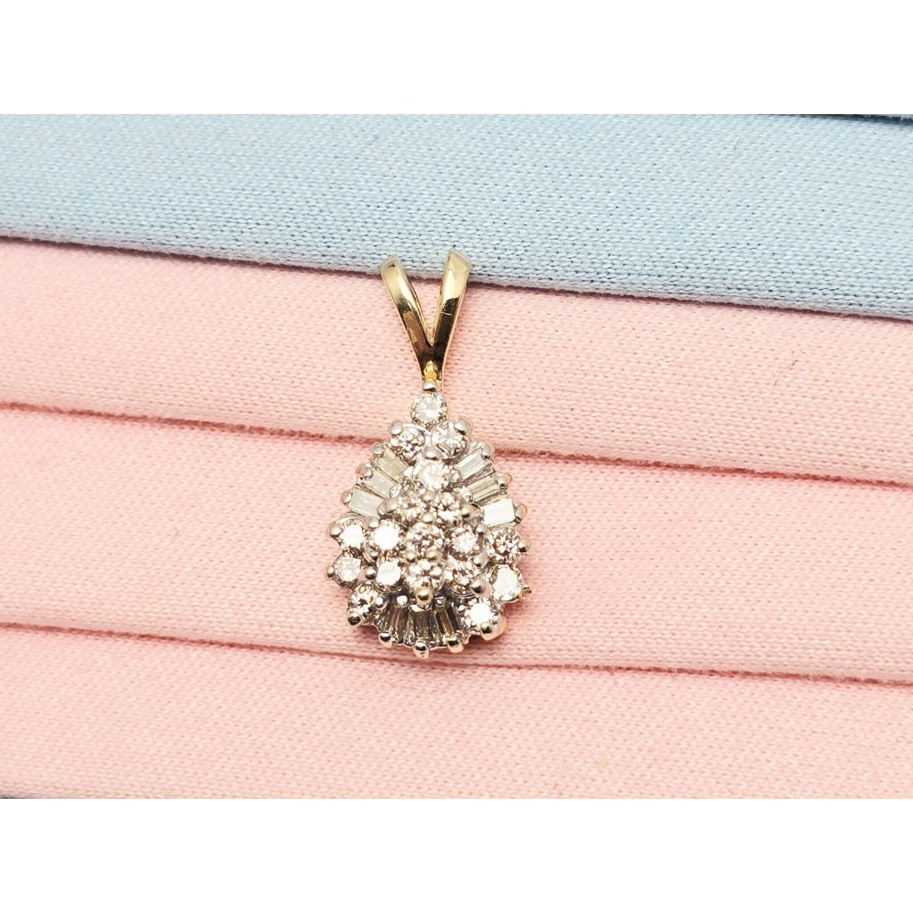 Unique 10k Solid Two Tone Multi Color Gold Teardrop White Diamond Charm Pendant
